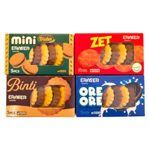 Add a playful twist to your stationery collection with DreamMoodDazzle's Cookie Erasers! Designed to look like delicious sandwich cookies and crackers, these erasers are not only adorable but also practical. Each box contains 5 high-quality, non-toxic erasers, available in various creative designs like "Mini Dieter," "Zet," "Binti," and "ORE ORE." Perfect for students, office workers, artists, or collectors, these erasers make correcting mistakes fun and delightful. Their compact size fits easily in pencil cases, and their lifelike cookie design makes them a great conversation starter or gift item. ✅ Safe for kids ✅ Fun and functional ✅ Unique gift idea ✅ Ideal for school, home, or office use "Realistic cookie-shaped erasers set – 5-piece fun stationery by DreamMoodDazzle for kids and school use"